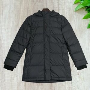 Athleta Girl Snow Day Down Puffer Jacket Coat Girls Size XL (14) Black Hooded